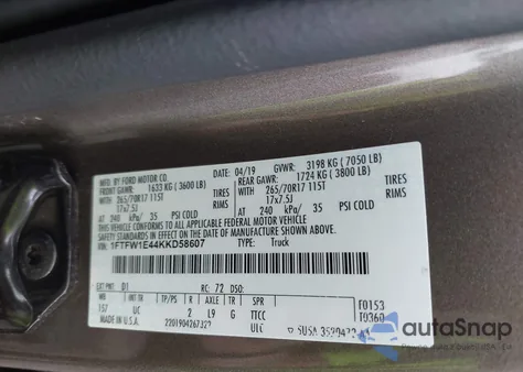 2019 Ford F-150 Xlt from USA, damaged, VIN 1FTFW1E44KKD58607